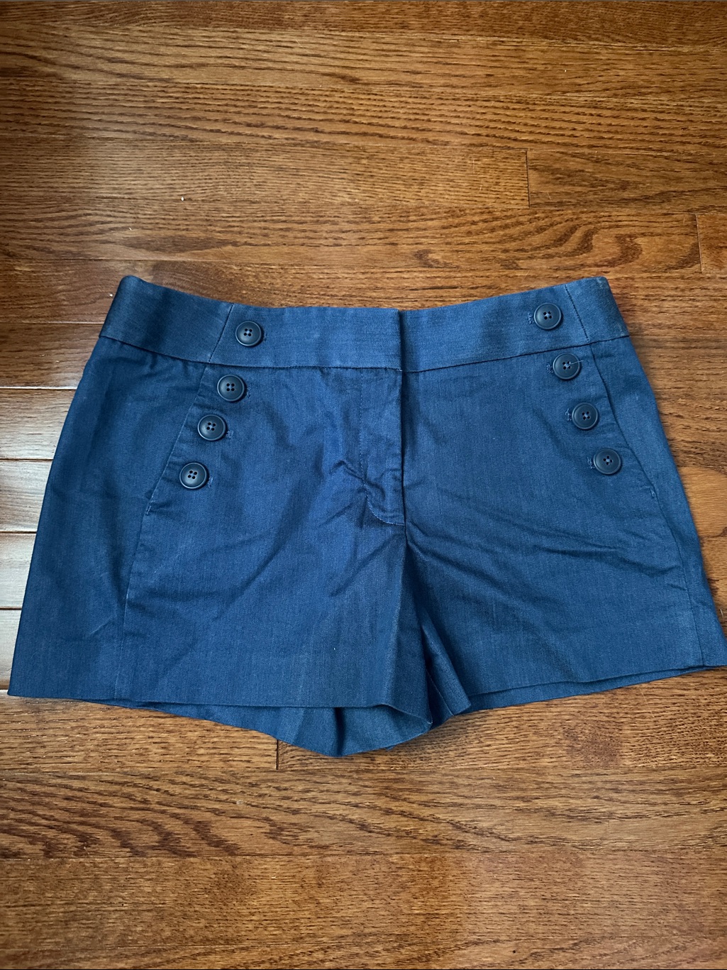 Loft Navy High-Waist Sailor Button Shorts